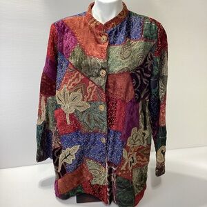Indigo Moon Floral Multicolor Textured Lagenlook Jacket Carpet Bag Blazer 1X